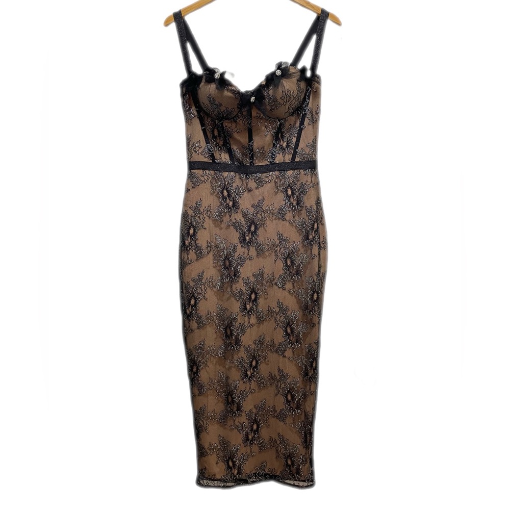 Elegant Black and Tan Lace Dress